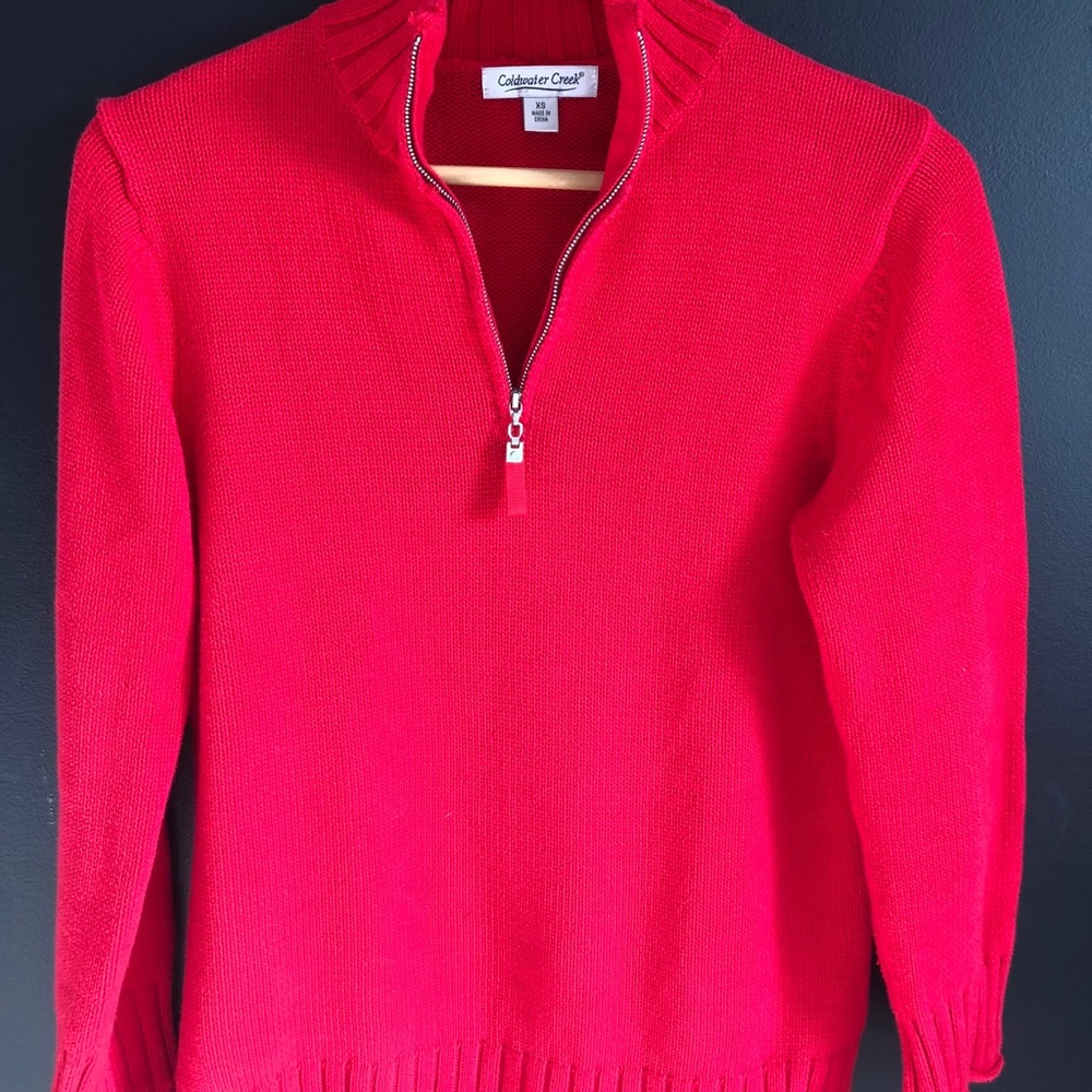 Coldwater Creek Cotton Red Holiday 1/4 Zip Sweater